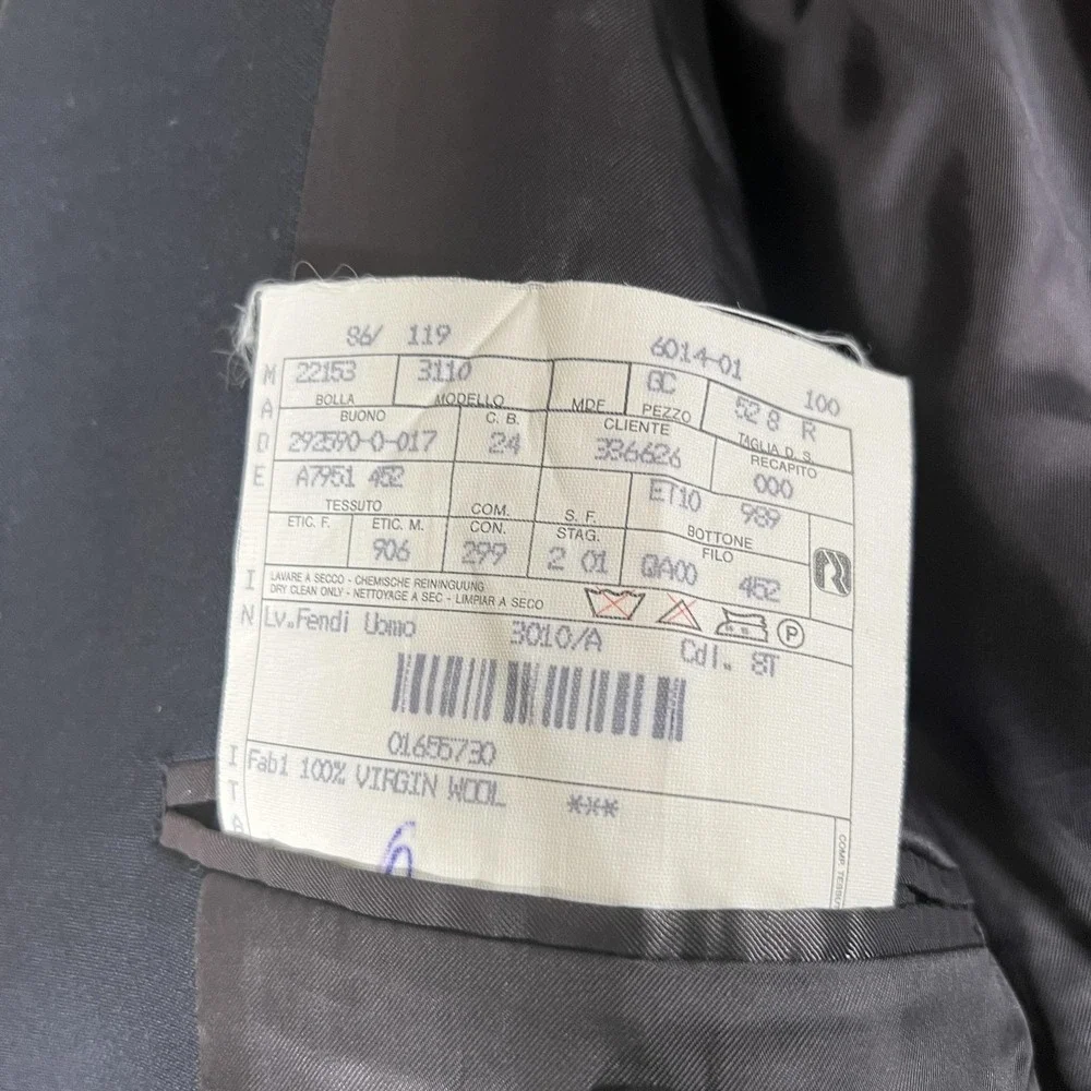 Fendi Blazer Mens 50 IT 40R Black 100% Virgin Wool‎ Made in Italy Sport Coat